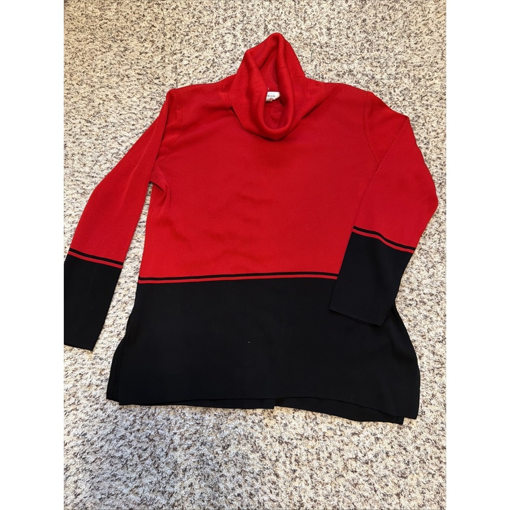 Exclusively Misook Women's Red Black Color Block Tunic‎ Top Sz XL Long Sleeve